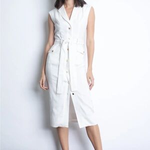 Karina Grimaldi Airim Linen Midi Dress XS White Button Front Belted